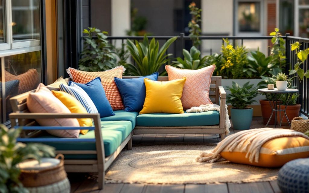 petite-terrasse-avec-plusieurs-coussins-dexterieur-colores-sur-des-assises-basses-parquet-en-bois-pots-de-plantes-et-une-petite-table-lumiere-douce-de-fin-dapres-midi-tons-bleus-et-verts-domi