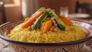 découvrez notre recette traditionnelle marocaine de couscous aux légumes et pois chiches, un plat savoureux et authentique à préparer facilement chez vous.